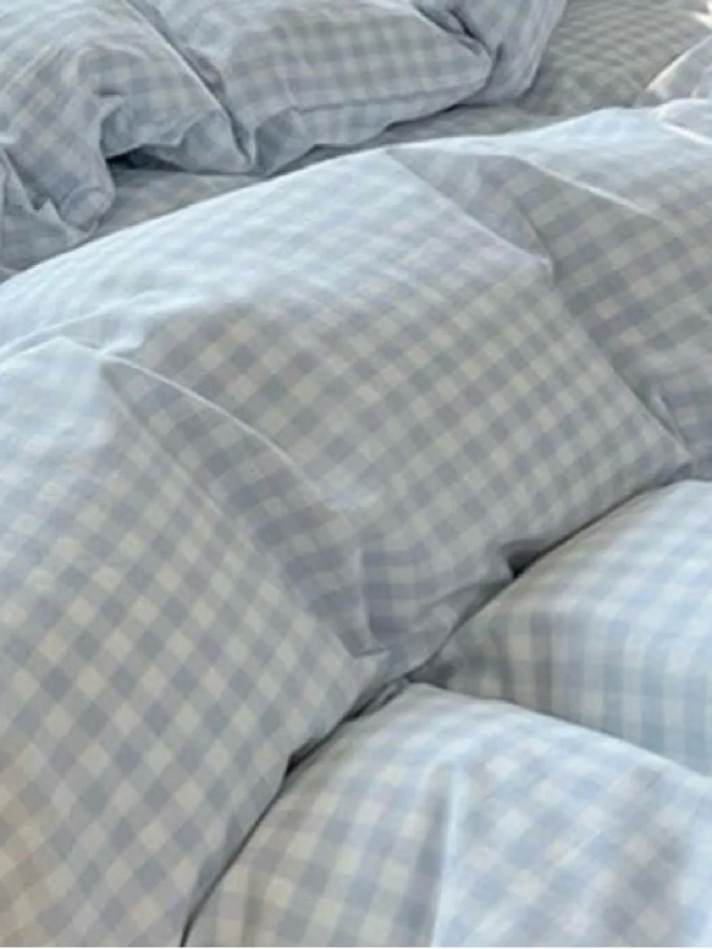 FULL SIZE Ultra-Soft GINGHAM Duvet Set 100% Washed Microfiber - BLUE & WHITE